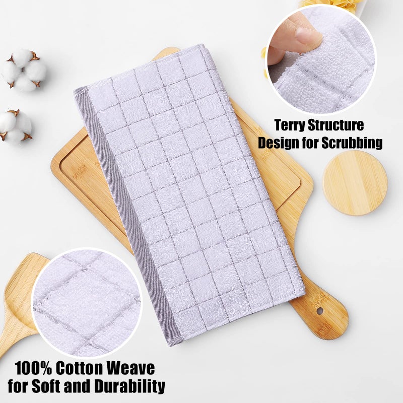Homaxy 100% Cotton Terry Kitchen Dish Cloths, Ultra Soft and Absorbent Dish Towels for Kitchen, Suitable for Drying and Washing Dishes, 6 Pack, 12 x 12 Inches, White - Image 2