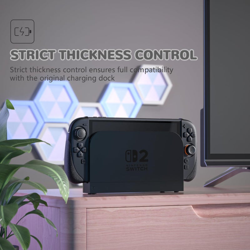 PlayVital Ranger Protective Case for Nintendo Switch 2 with Stand | Ergonomic Anti-Slip Silicone Grips, Dockable Hard Shell, 4 Thumbstick Caps | Quick-Release-Joycon Design Full-Body Cover, Black - Image 5