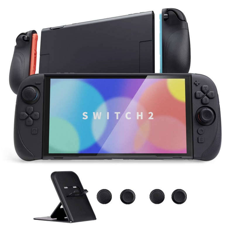 PlayVital Ranger Protective Case for Nintendo Switch 2 with Stand | Ergonomic Anti-Slip Silicone Grips, Dockable Hard Shell, 4 Thumbstick Caps | Quick-Release-Joycon Design Full-Body Cover, Black - Image 1