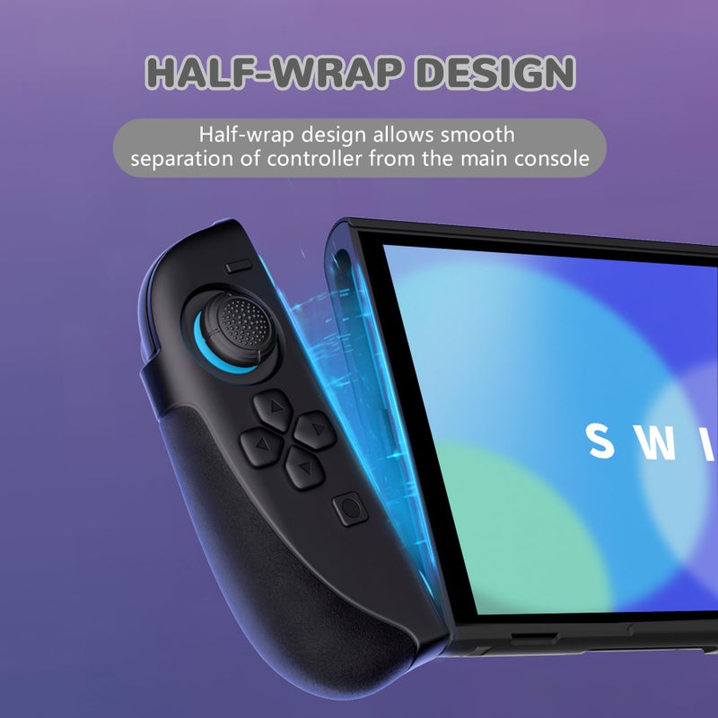 PlayVital Ranger Protective Case for Nintendo Switch 2 with Stand | Ergonomic Anti-Slip Silicone Grips, Dockable Hard Shell, 4 Thumbstick Caps | Quick-Release-Joycon Design Full-Body Cover, Black - Image 3