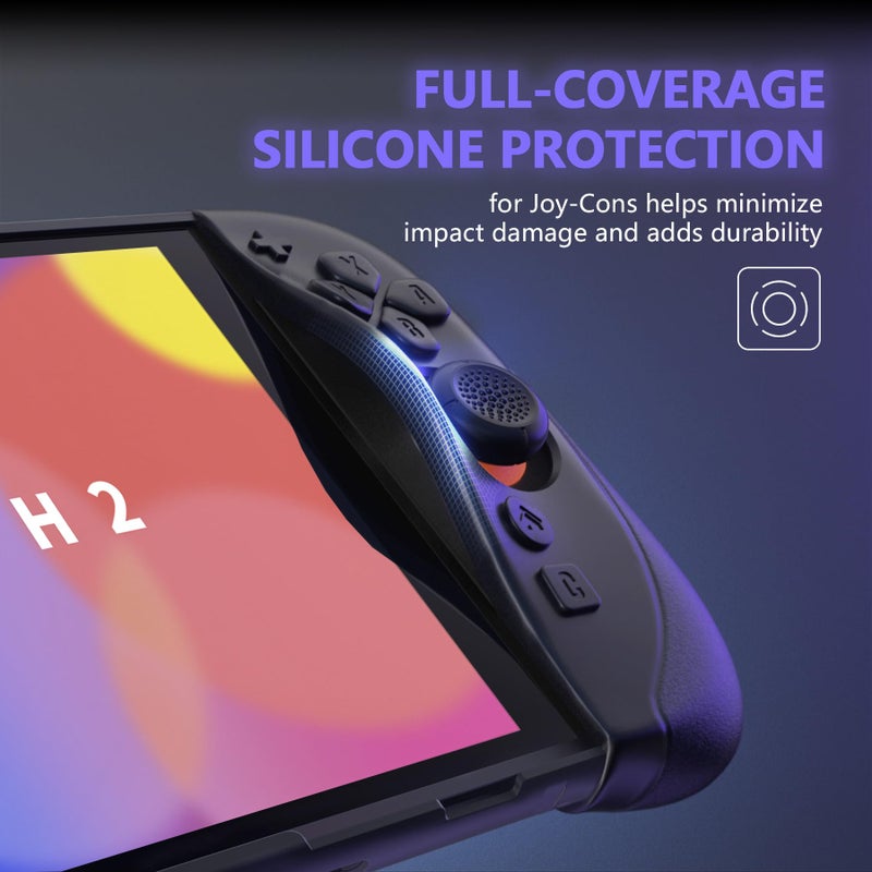 PlayVital Ranger Protective Case for Nintendo Switch 2 with Stand | Ergonomic Anti-Slip Silicone Grips, Dockable Hard Shell, 4 Thumbstick Caps | Quick-Release-Joycon Design Full-Body Cover, Black - Image 4