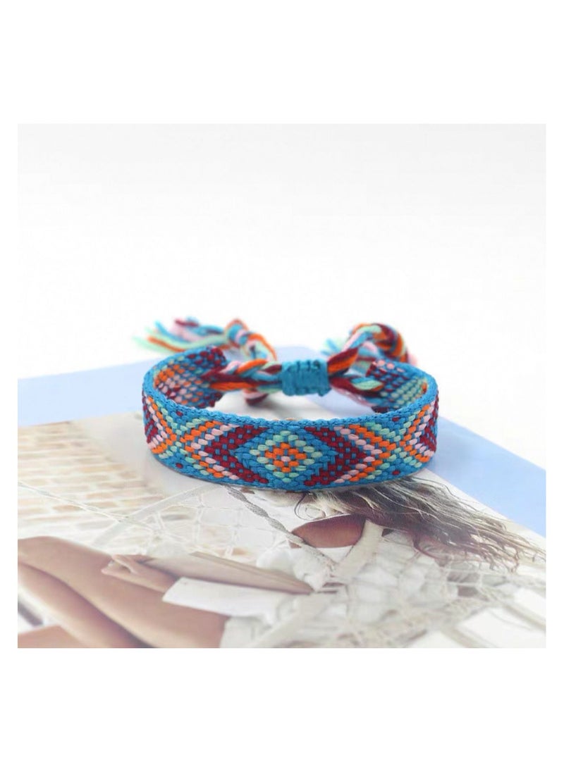 Generic - Handwoven bracelets made of colorful threads. They feature geometric patterns and bright colors, with tassels at the ends. They can be used as hand or foot accessories. They are adjustable to fit different wrist sizes. 3 pieces. - Image 1