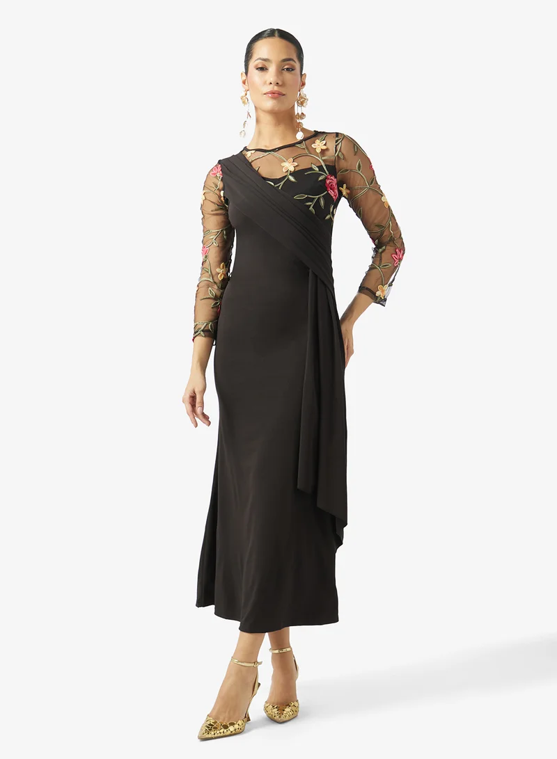 ELLA A-line Dress With Floral Sleeves