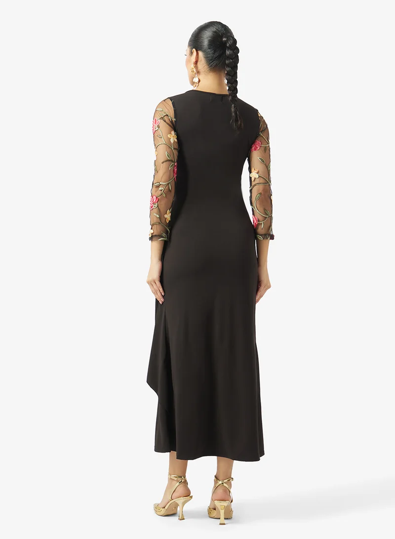 ELLA A-line Dress With Floral Sleeves