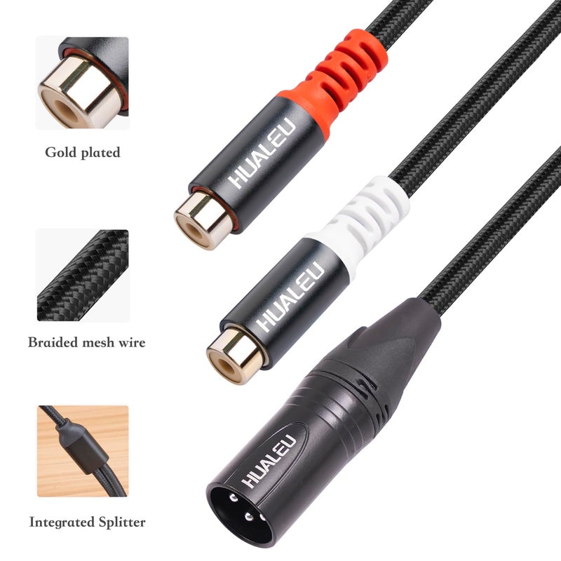 HUALEU كابل باتش HUALEU 1 قدم XLR إلى 2 RCA Y سبليتر، محول كابل صوتي أنثوي مزدوج RCA إلى ذكر XLR لمكبر الصوت وميكروفون المكثف والميكسر AMP - Image 4