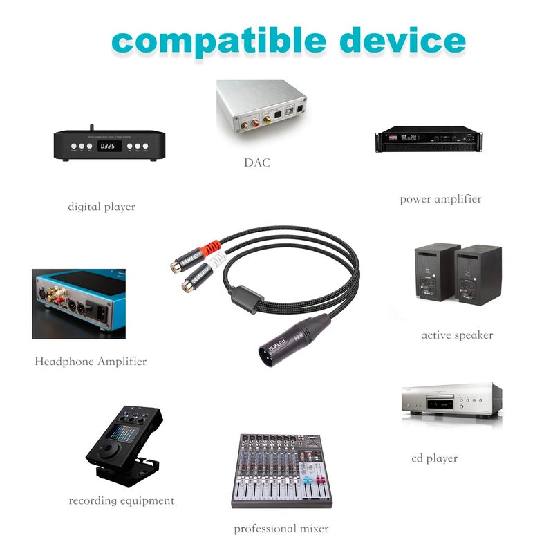 HUALEU كابل باتش HUALEU 1 قدم XLR إلى 2 RCA Y سبليتر، محول كابل صوتي أنثوي مزدوج RCA إلى ذكر XLR لمكبر الصوت وميكروفون المكثف والميكسر AMP - Image 3