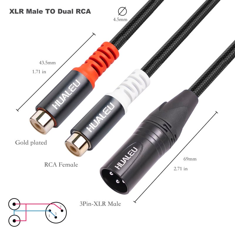 HUALEU كابل باتش HUALEU 1 قدم XLR إلى 2 RCA Y سبليتر، محول كابل صوتي أنثوي مزدوج RCA إلى ذكر XLR لمكبر الصوت وميكروفون المكثف والميكسر AMP - Image 2