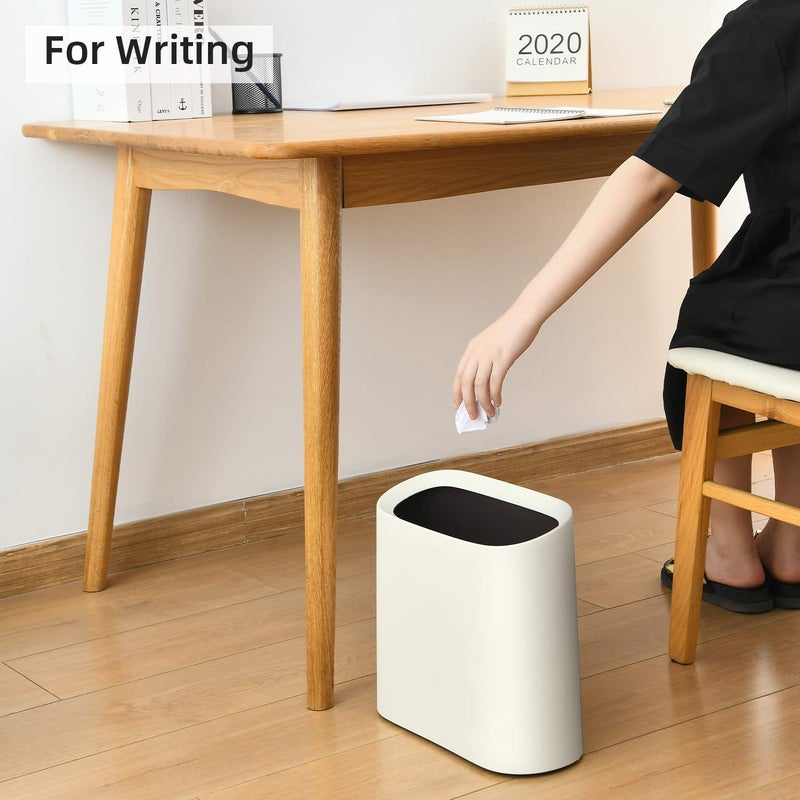 SUBEKYU 2.3 Gal Trash Can for Bathroom,Small Office Garbage Can for Kitchen,Slim Rectangular Waste Bin,Plastic,White - Image 5