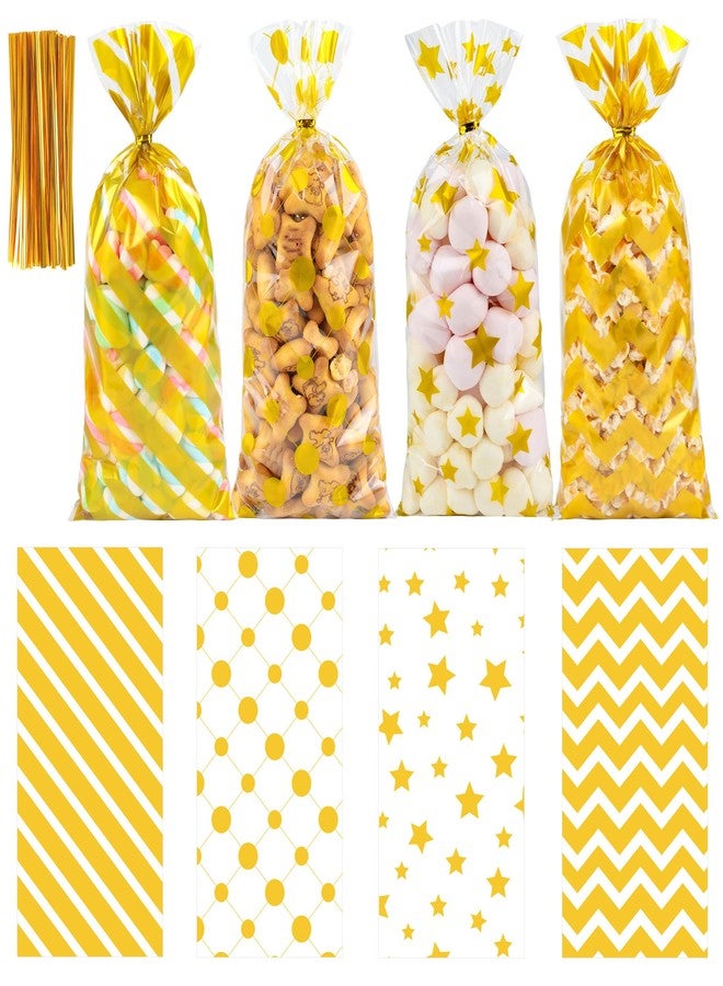 QOIUSO Golden Birthday Cellophane Treat Bags - 100PCS Clear Gooide Bags with Ties for Candy, Cookies, Treat, Small Gifts and Party Favors Packaing, Ideal for Birthday, Celebration Party, Thanksgiving Day - Image 1