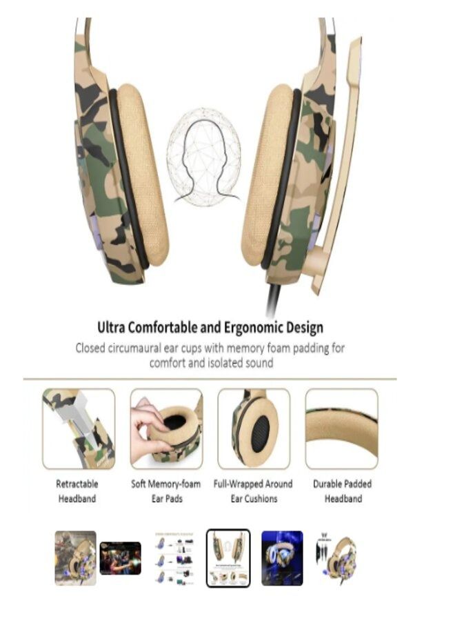 Stereo Gaming Headset for PS4, PC,Xbox One Controller Noise Cancelling Over Ear Headphones with Mic, LED Light, Bass Sound, - Image 2