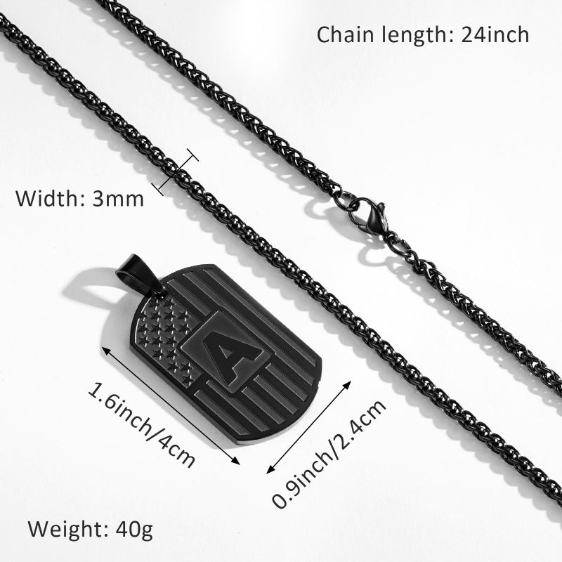 DuoDiner Initial Letter Pendant Necklace for Men Boys Dad,A-Z Capital Letter American Flag Dog Tag Necklace 24 Inches Stainless Steel Mens Chain,Birthday Gifts for Men Women Teens (Letter J, Black) - Image 5