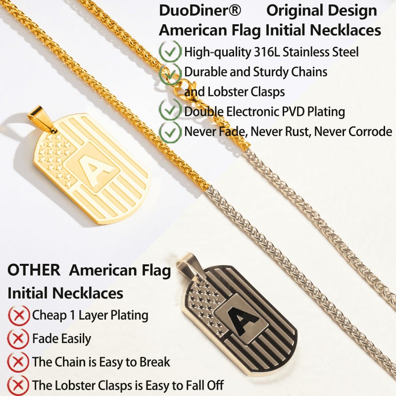 DuoDiner Initial Letter Pendant Necklace for Men Boys Dad,A-Z Capital Letter American Flag Dog Tag Necklace 24 Inches Stainless Steel Mens Chain,Birthday Gifts for Men Women Teens (Letter J, Black) - Image 4