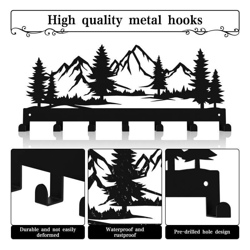 Hounahha Key Holder Wall Mounted Key Hooks, Black Metal Key Rack Hooks, The Great Grove, Mountain Theme Wall Decoration Hooks, with 7 Hooks, Applicable to Front Doors, Lobby,Corridor, Offices (12 ") - Image 3