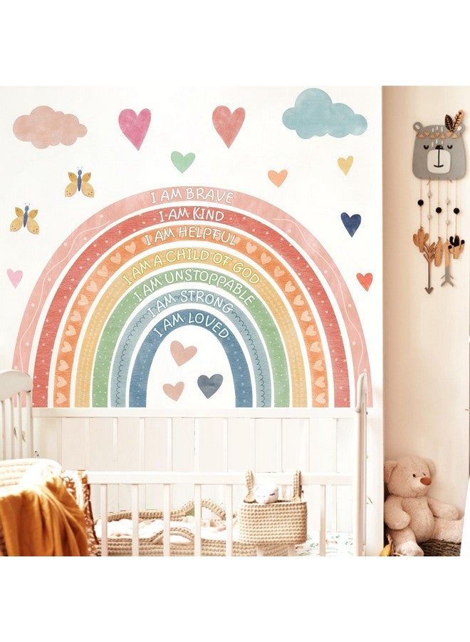 HATARU Rainbow Wall Decal Kids Inspirational Wall Stickers Watercolor Rainbow Wall Decals for Nursery Pastel I Am Decor Motivational Vinyl Walls Sticker for Kids Bedroom Playroom,20.6"x34" - Image 2