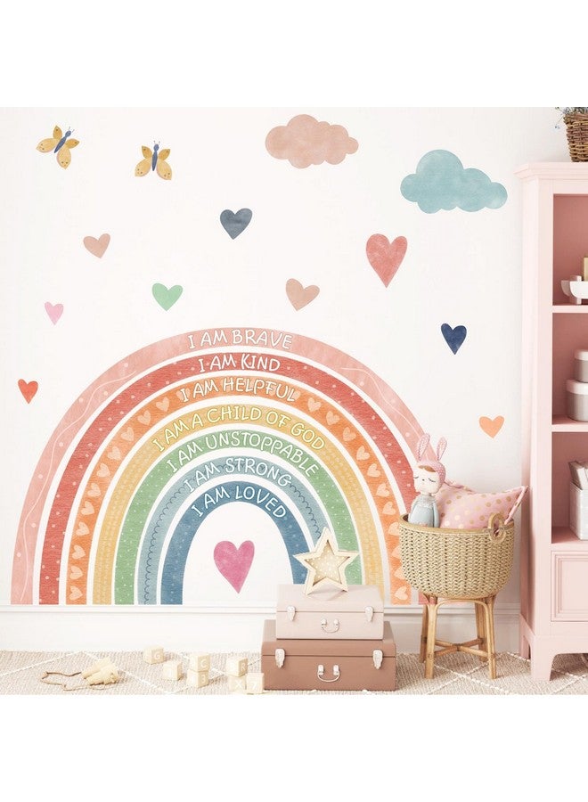 HATARU Rainbow Wall Decal Kids Inspirational Wall Stickers Watercolor Rainbow Wall Decals for Nursery Pastel I Am Decor Motivational Vinyl Walls Sticker for Kids Bedroom Playroom,20.6"x34" - Image 1