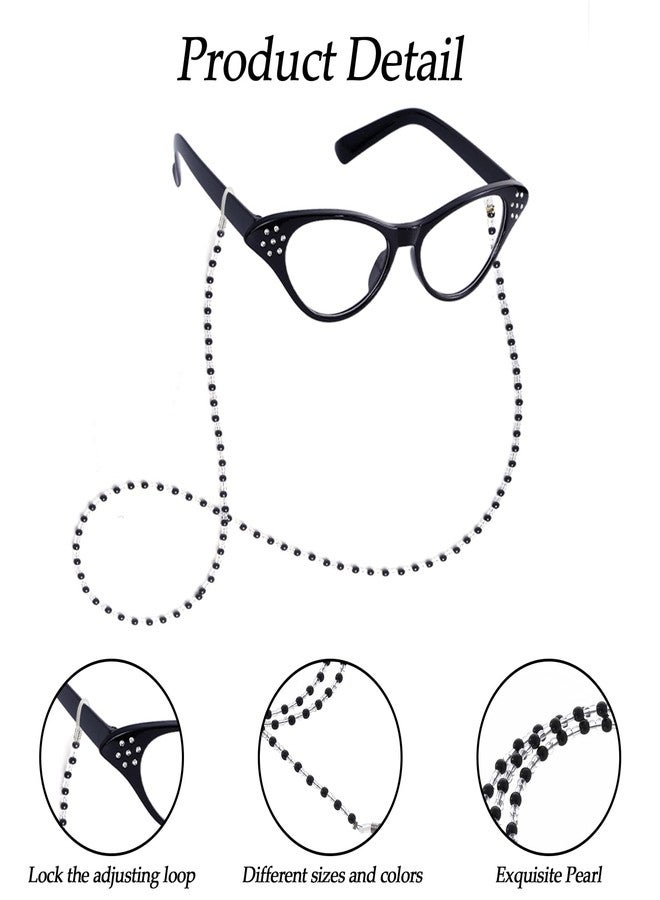 phnydreg Old Lady Costume Accessories for Women 100th Day of School Old Lady Costume Granny Costume with Cat Eye Glasses Pearl Necklace Bracelet Glasses Chain for Dress Up Costume Party Black - Image 4