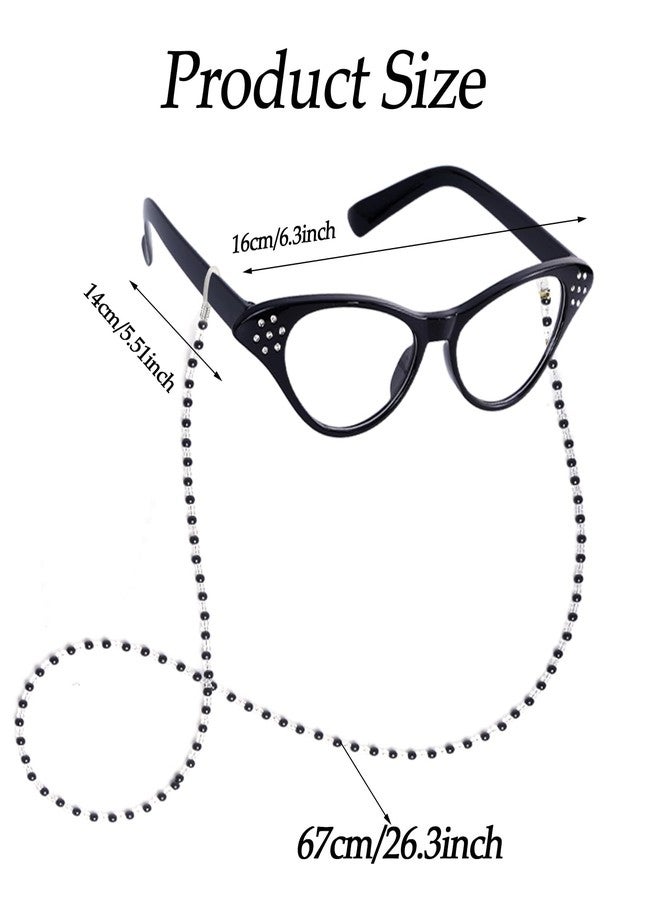 phnydreg Old Lady Costume Accessories for Women 100th Day of School Old Lady Costume Granny Costume with Cat Eye Glasses Pearl Necklace Bracelet Glasses Chain for Dress Up Costume Party Black - Image 2