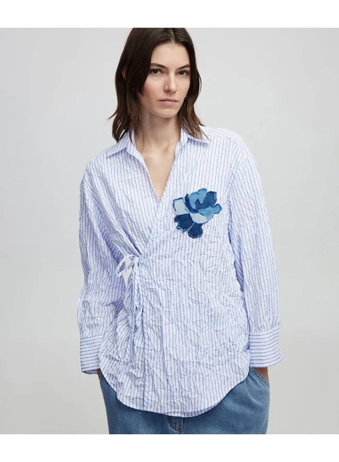 إبيكيول Striped Blouse With Denim Applique