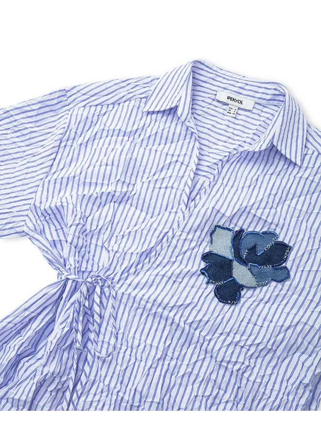 إبيكيول Striped Blouse With Denim Applique