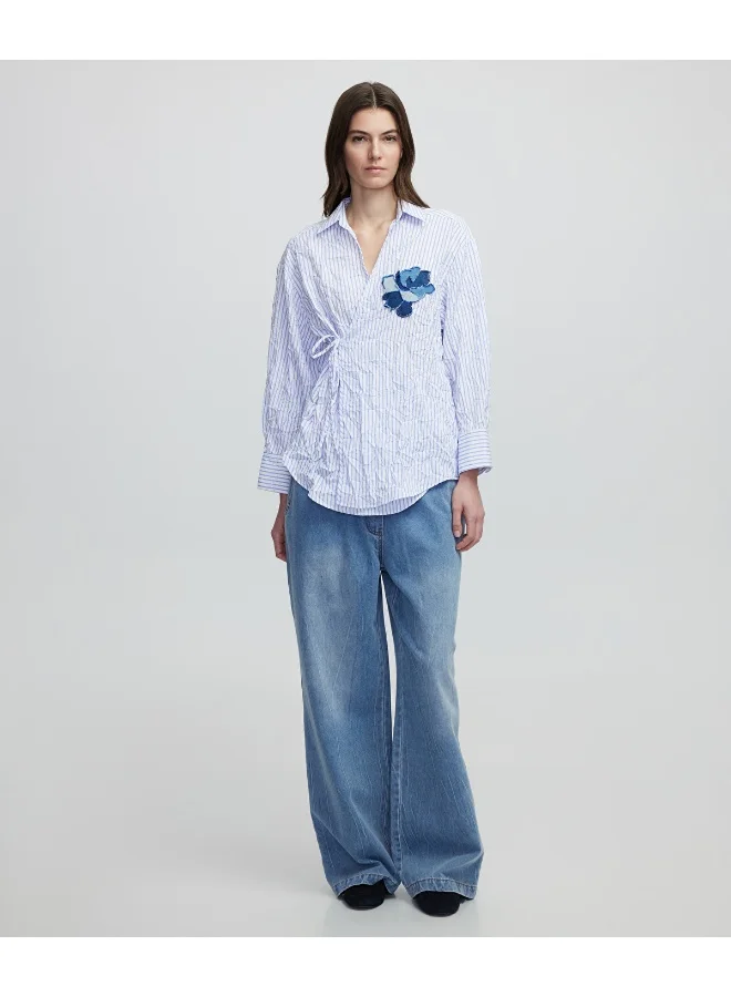 إبيكيول Striped Blouse With Denim Applique