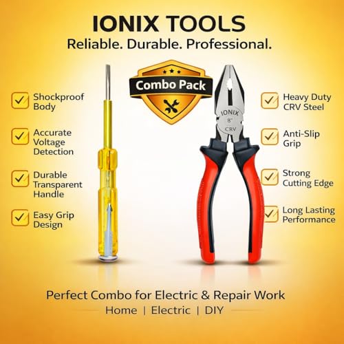 IONIX Plier & Tester Screwdriver Combo | Cutting player | Cutting plier | | pliers for home, Player tools, for electrical work, Screwdriver set (Combo Pack) - Image 2
