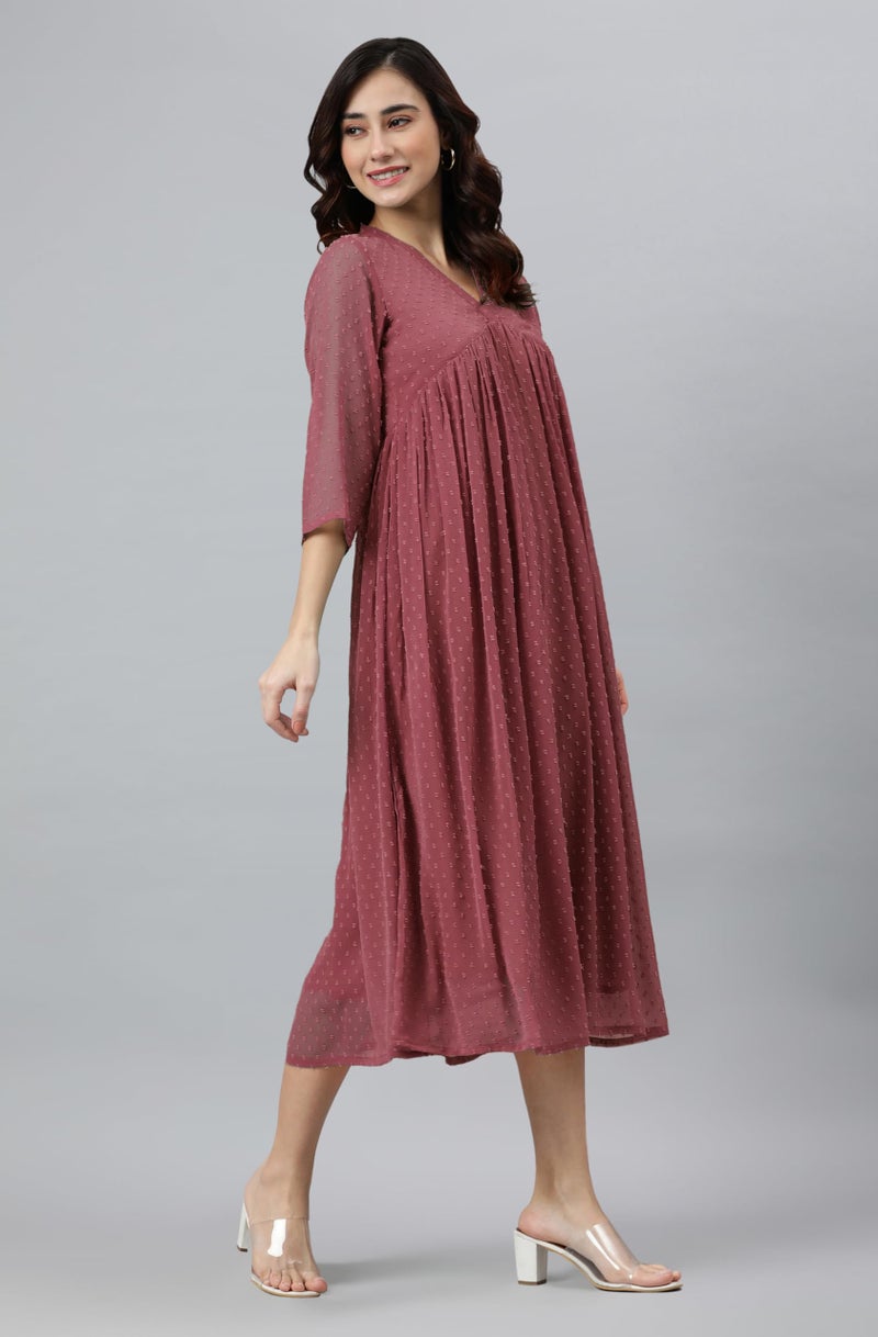 Janasya Women's Pink Dobby Chiffon Woven Design Flared Dress (JNE4157-KR-XL) - Image 2