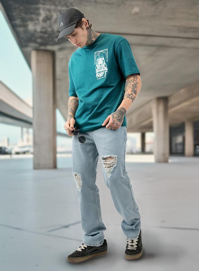 هاي ستار تيشيرت قطن مريح بطباعة دراجات نارية ورقبة مستديرة وأكمام قصيرة - Image 1