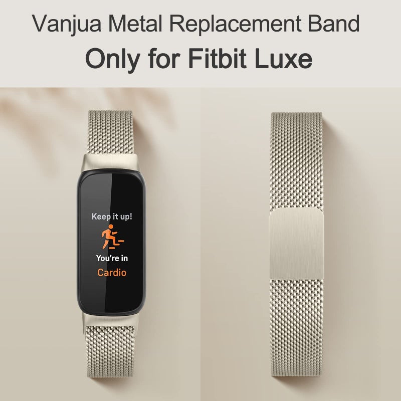Vanjua Metal Band for Fitbit Luxe Bands Women Men, Stainless Steel Mesh Loop Adjustable Magnetic Wristband Replacement Strap Compatible with Fitbit Luxe Fitness and Wellness Tracker (Champagne Gold) - Image 2