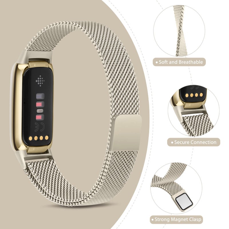 Vanjua Metal Band for Fitbit Luxe Bands Women Men, Stainless Steel Mesh Loop Adjustable Magnetic Wristband Replacement Strap Compatible with Fitbit Luxe Fitness and Wellness Tracker (Champagne Gold) - Image 3