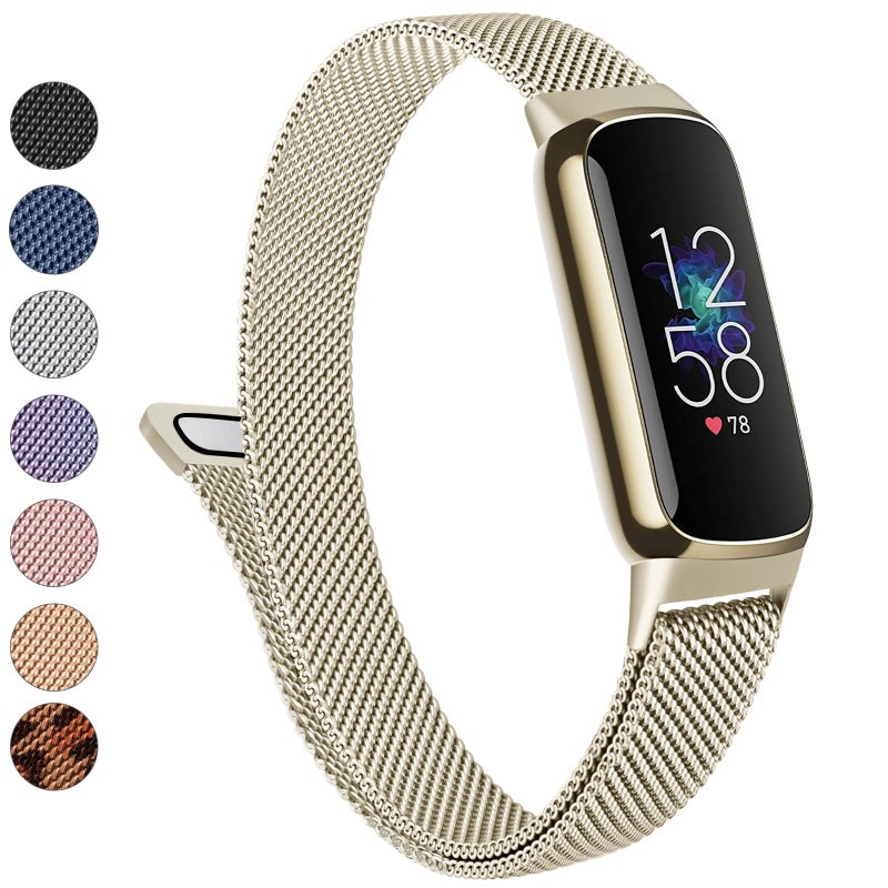 Vanjua Metal Band for Fitbit Luxe Bands Women Men, Stainless Steel Mesh Loop Adjustable Magnetic Wristband Replacement Strap Compatible with Fitbit Luxe Fitness and Wellness Tracker (Champagne Gold) - Image 1