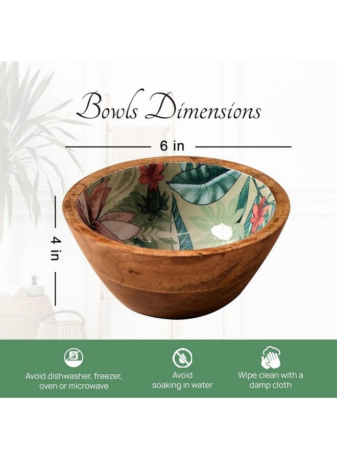 nestroots Wooden Serving Bowl for Snacks & Dry Fruits | Green Printed Multipurpose Bowl for Dining & Kitchen |Handcrafted Snacks Bowl (6 Inches, Set of 2) - Image 2