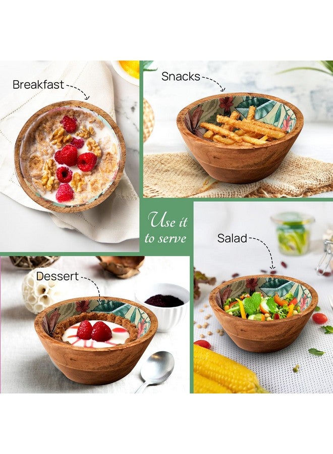 nestroots Wooden Serving Bowl for Snacks & Dry Fruits | Green Printed Multipurpose Bowl for Dining & Kitchen |Handcrafted Snacks Bowl (6 Inches, Set of 2) - Image 3