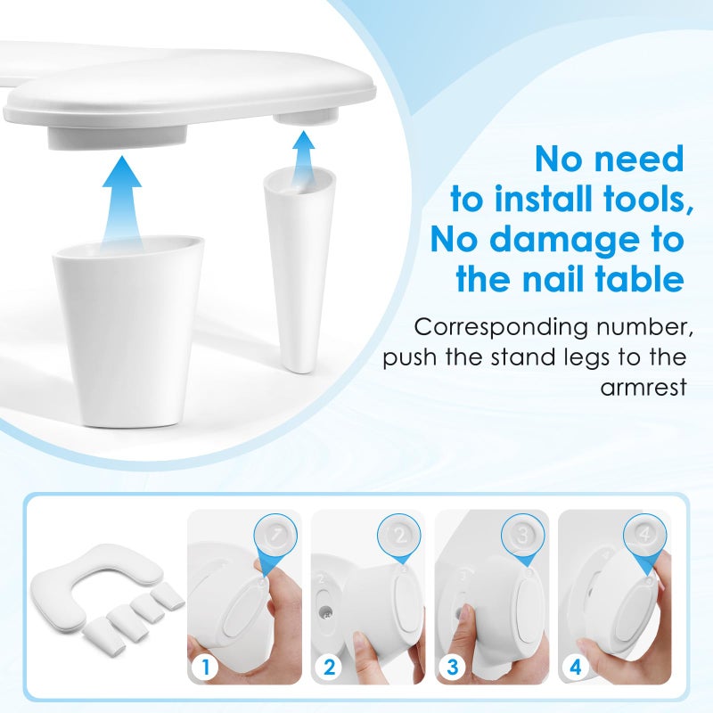 LIONVISON Arm Rest for Nails Tech U Shaped - Comfortable Manicure Nail Hand Rest Pillow Cushion, Nail Armrest Stand for Acrylic Nail Art Tech, Quick Installation, White - Image 3