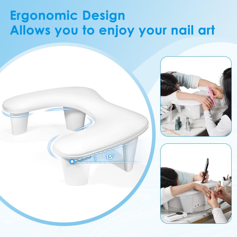 LIONVISON Arm Rest for Nails Tech U Shaped - Comfortable Manicure Nail Hand Rest Pillow Cushion, Nail Armrest Stand for Acrylic Nail Art Tech, Quick Installation, White - Image 2