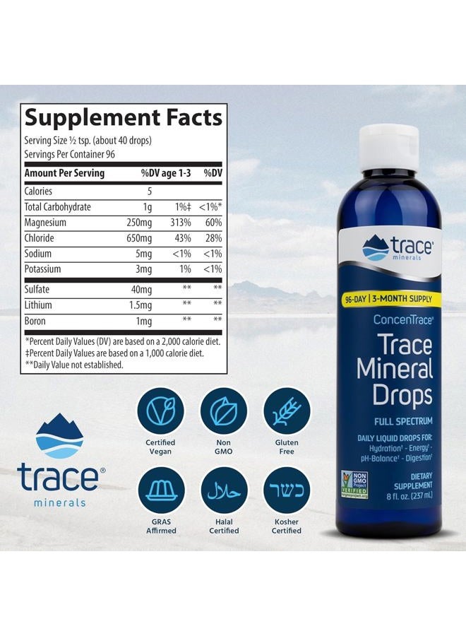 Trace Minerals ConcenTrace Trace Mineral Drops - Liquid Supplement for Bone & Joint Support - Aids Hydration & Electrolyte Restoration - Unflavored, 8 fl oz (192 Servings) - Image 2