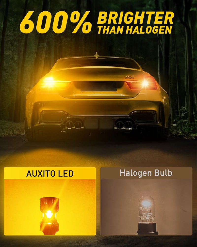 AUXITO 2025 Latest CANBUS 7440 7443 LED Bulbs Amber Yellow with Built-in Resistor Anti Hyper Flash 7440NA 7441 7444 7444NA W21W WY21W Error Free LED Front Rear Turn Signal Lights, Pack of 2 - Image 3