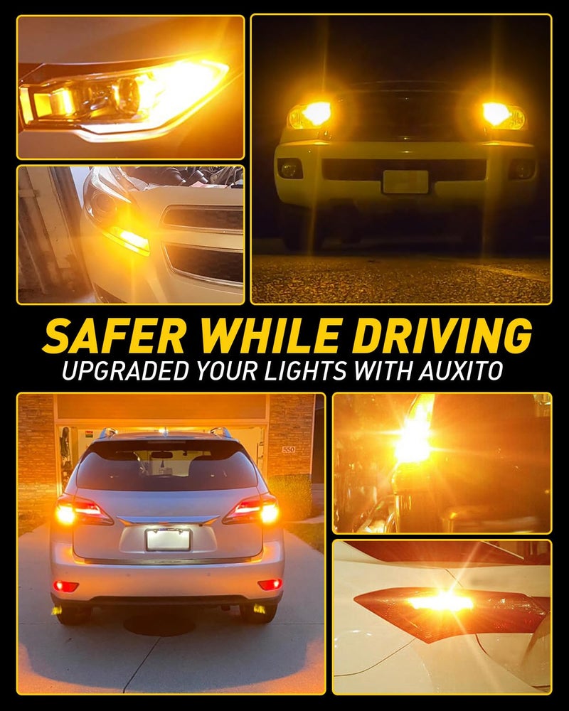 AUXITO 2025 Latest CANBUS 7440 7443 LED Bulbs Amber Yellow with Built-in Resistor Anti Hyper Flash 7440NA 7441 7444 7444NA W21W WY21W Error Free LED Front Rear Turn Signal Lights, Pack of 2 - Image 4
