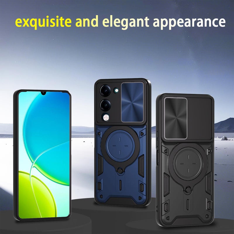 HuHa Case Cover For vivo Y29s 5G CD Texture Sliding Camshield Magnetic Holder Phone Case(Blue) - Image 3