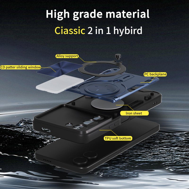 HuHa Case Cover For vivo Y29s 5G CD Texture Sliding Camshield Magnetic Holder Phone Case(Blue) - Image 4