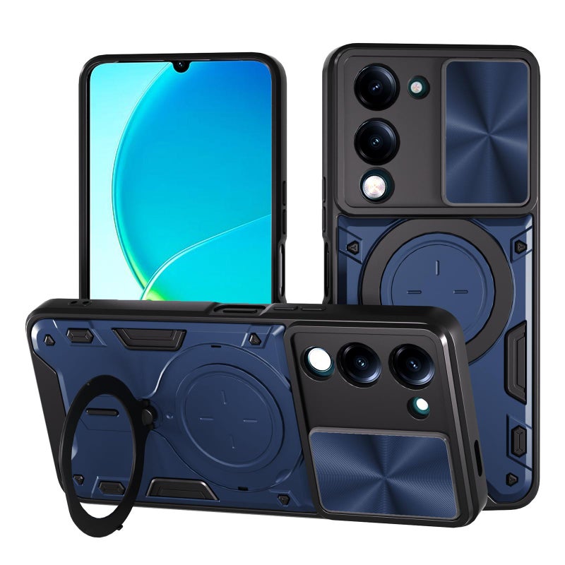 HuHa Case Cover For vivo Y29s 5G CD Texture Sliding Camshield Magnetic Holder Phone Case(Blue) - Image 1