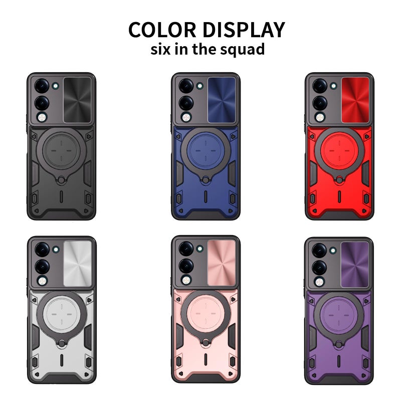 HuHa Case Cover For vivo Y29s 5G CD Texture Sliding Camshield Magnetic Holder Phone Case(Blue) - Image 2