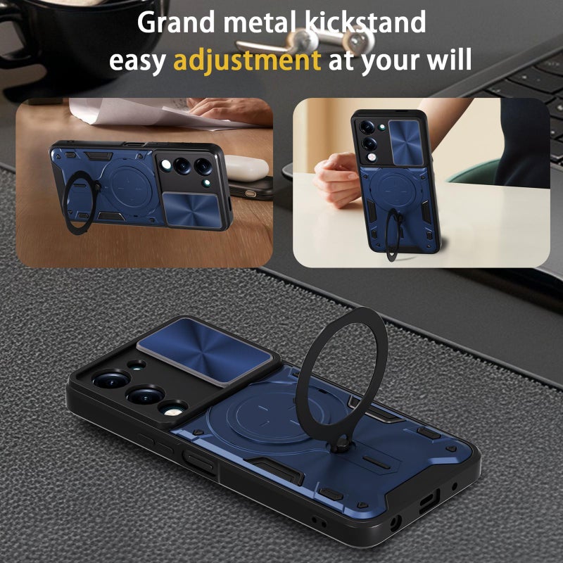 HuHa Case Cover For vivo Y29s 5G CD Texture Sliding Camshield Magnetic Holder Phone Case(Blue) - Image 5