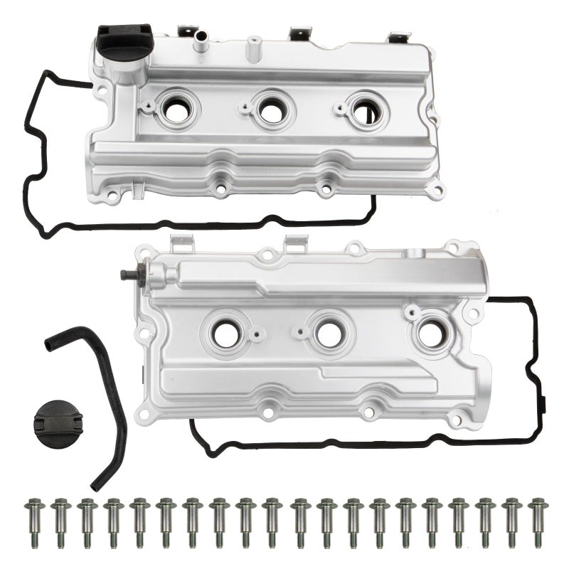 MITZONE Aluminum Valve Cover Set Compatible with 20102021 Nissan Frontier Xterra Pathfinder NV1500 2500 3500 40L V6 Replacement 13264EA210 13264EA200 Silver
