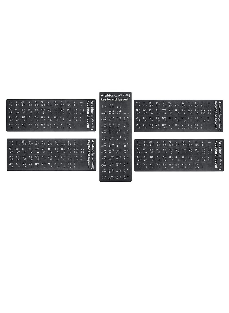 NTECH (5 Pack) Universal Keyboard Arabic Alphabet Stickers, Black Background & White Lettering For PC Computer Laptop Desktop Keyboard Stickers - Arabic Black, - Image 1