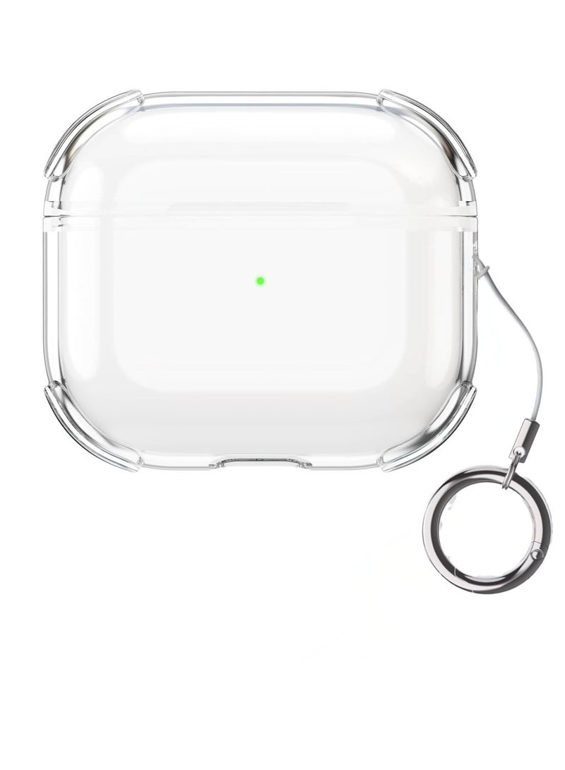 غطاء حافظة لجهاز AirPods من الجيل الرابع 2024، مقاوم للصدمات بدرجة عسكرية، مصنوع من مادة TPU الناعمة الشفافة للغاية ومضاد للاصفرار لجهاز AirPods 4 مع مشبك دائري للحبل (شفاف) - Image 2