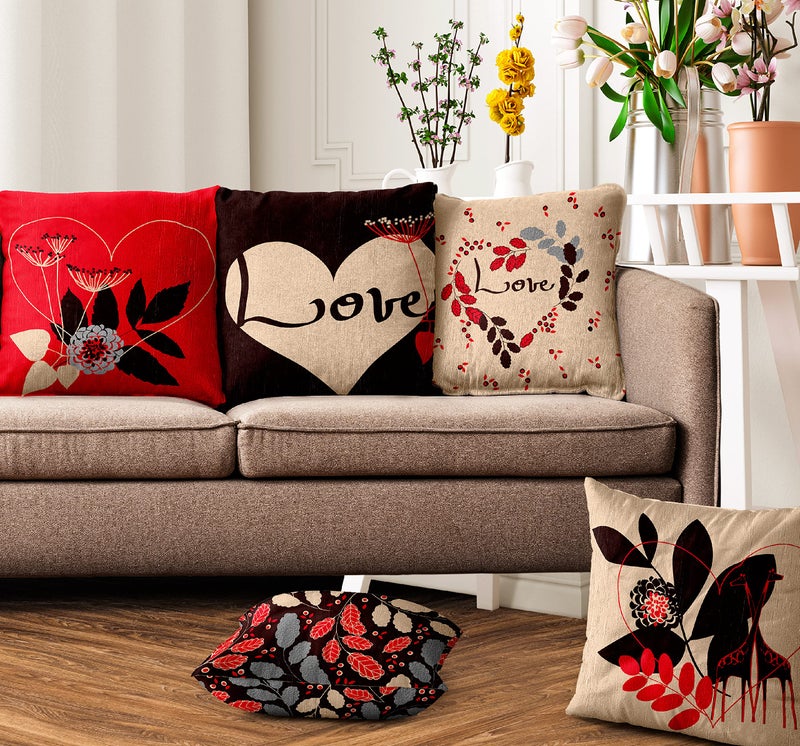 Ultimate Trends Polyester Digital Modern Printed Cushion Cover 16x16 Set of 5, Red Beige (UTCC-1026_ 16) - Image 5