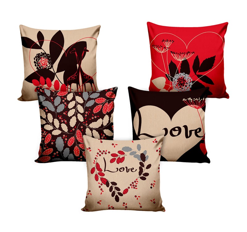 Ultimate Trends Polyester Digital Modern Printed Cushion Cover 16x16 Set of 5, Red Beige (UTCC-1026_ 16) - Image 2