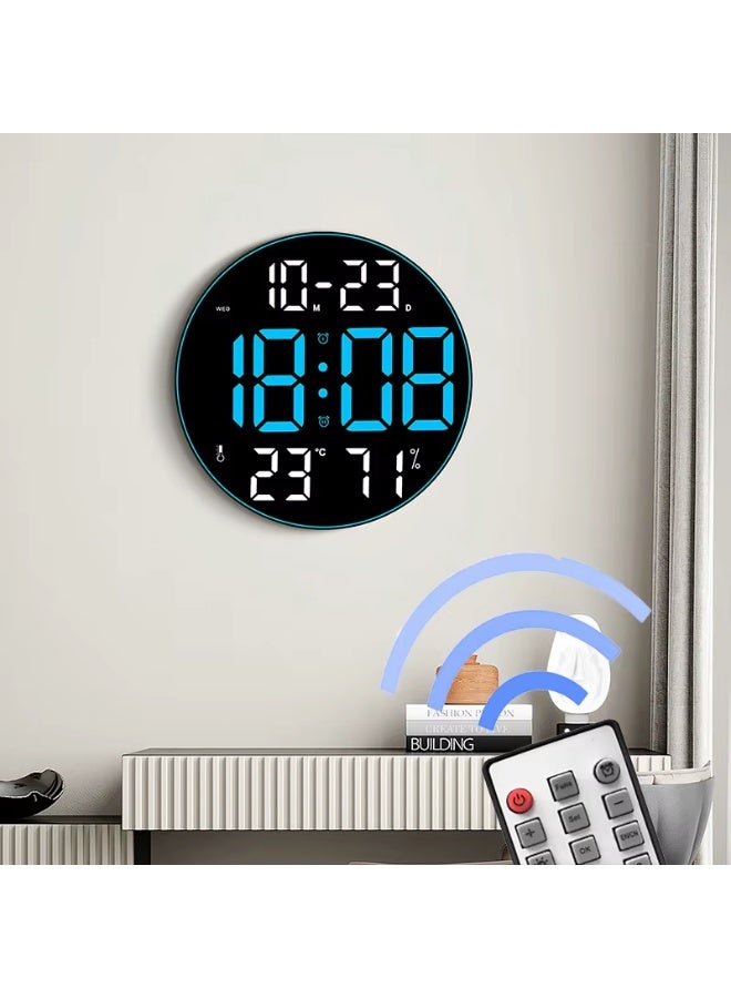 ساعة حائط رقمية LED دائرية 12 بوصة مع تاريخ ودرجة حرارة ورطوبة وتحكم عن بعد - Image 5