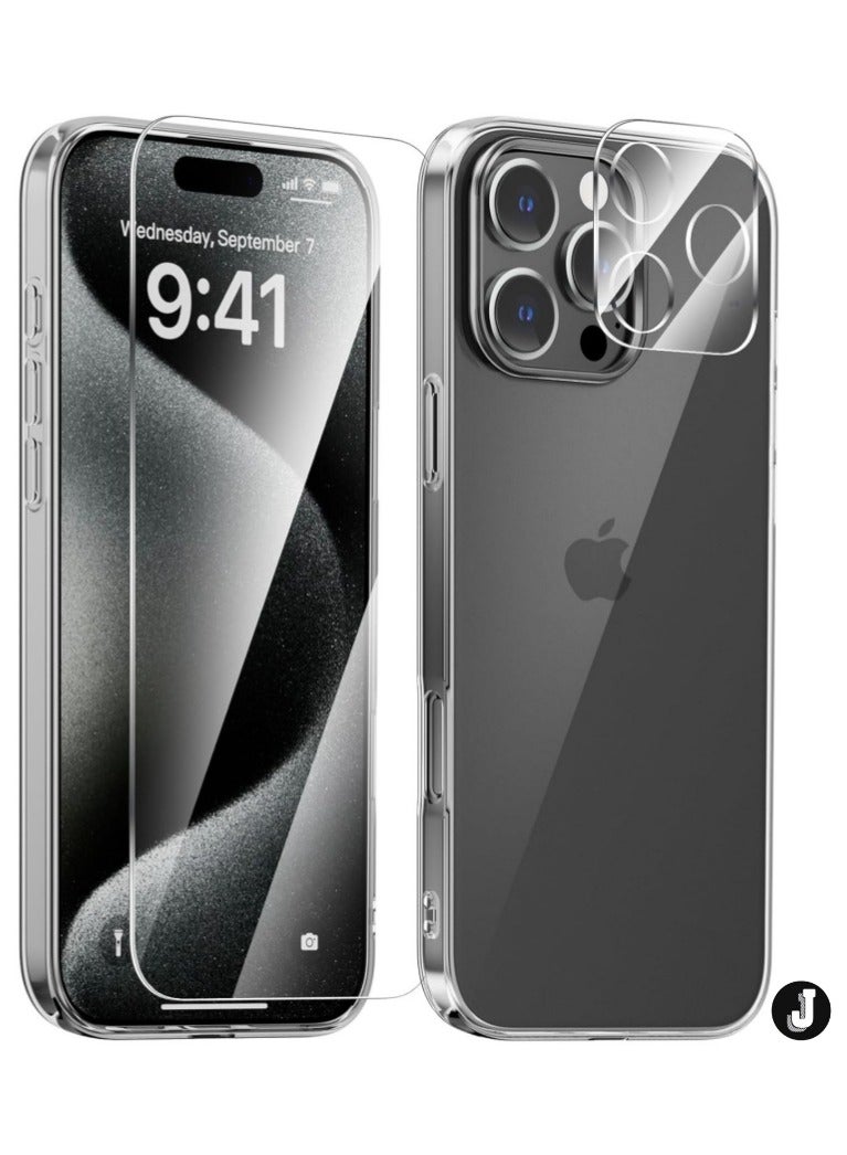 JAJEEK "iPhone 16 Pro Clear Case – Ultra-Thin Soft Cover with Anti-Yellowing Technology, Camera Lens and Screen Protectors, Shockproof Design" - Image 1