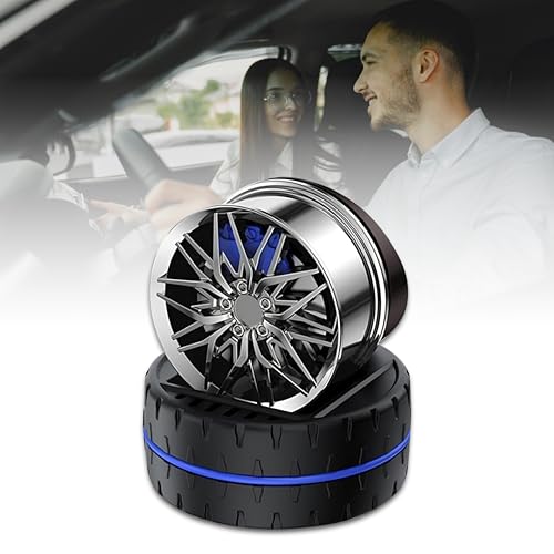 OBEROI'S TRADERS Solar Rotating Car Dashboard Air Freshener/Perfume Diffuser | Metal Body & Alloy Wheel Hub Design with Perfume Liquid for Car Interior Decoration Accessories (SILVER, FRENCH) - Image 1